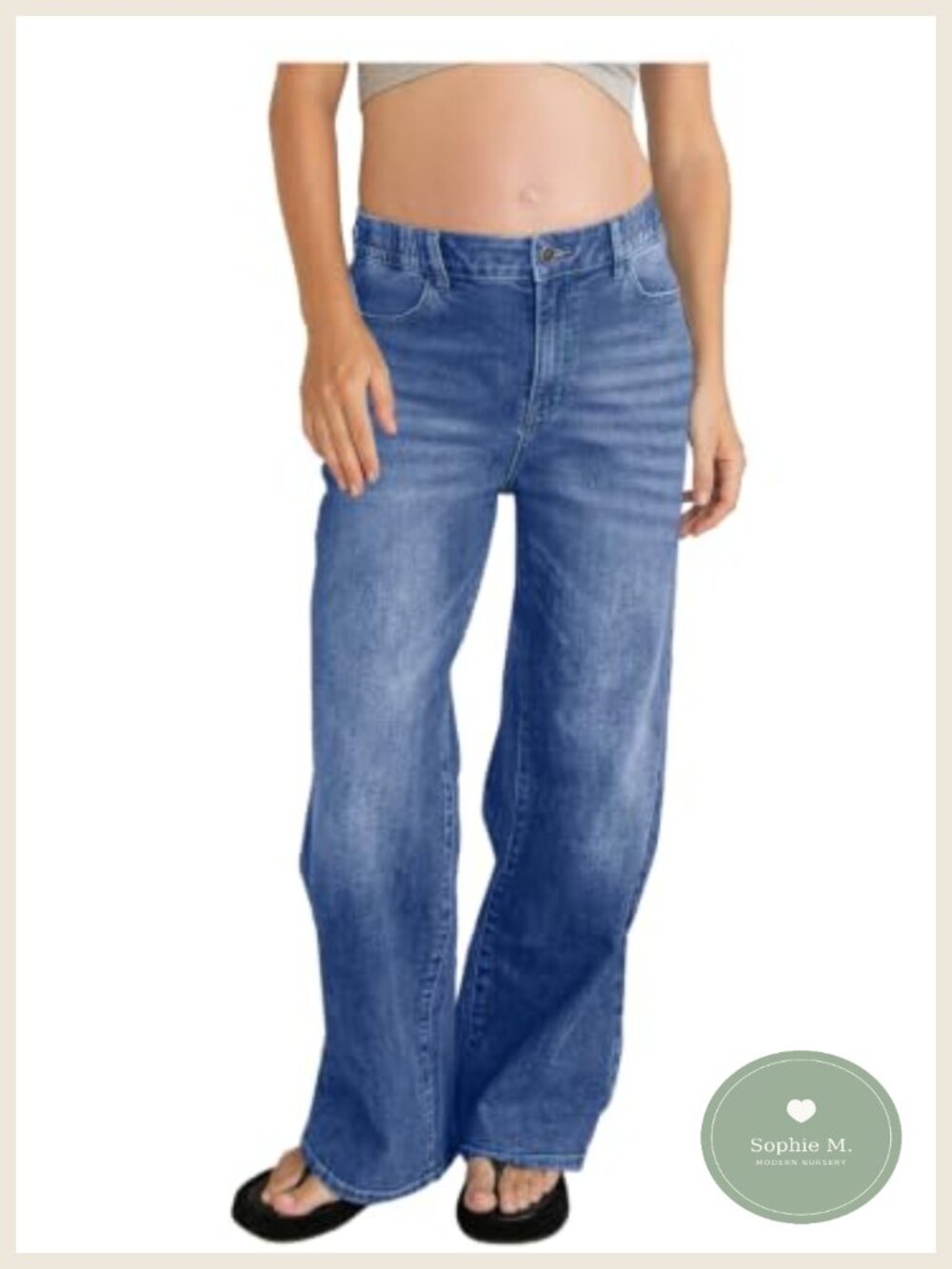 Maternity Wide Leg Jeans with Pockets - Straight Leg, High Rise, Casual Denim